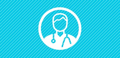 A white icon on a blue background
